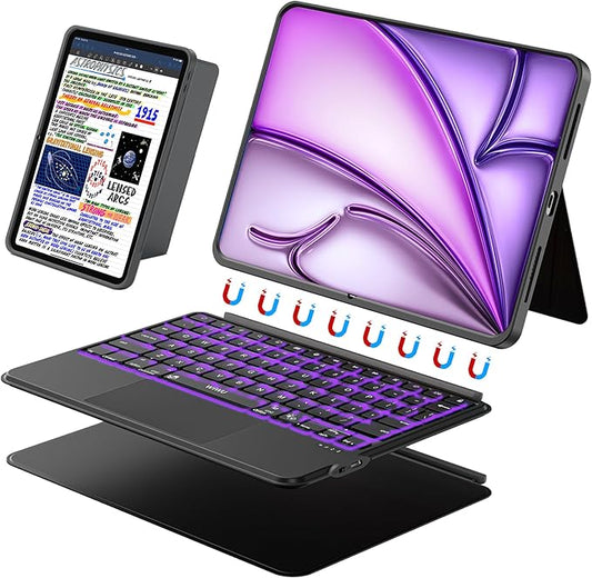 WIWU for iPad Case Keyboard for Air 13 Inch M4/M3/M2 2026/2025/2024 Magnetic Detachable Keyboard Case Adjustable Stand 7 Colours Backlit Keys Trackpad (Black, for Air 13"(M3/M2) Pro 12.9" 6/5/4/3)