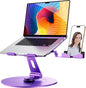 Laptop Stand with Phone Holder, Adjustable Laptop Stand with 360 Rotating Base, Aluminum Computer Mount Holder, Ergonomics Laptop Riser for Desk, Fits MacBook, up to 17.3" All Notebooks Purple