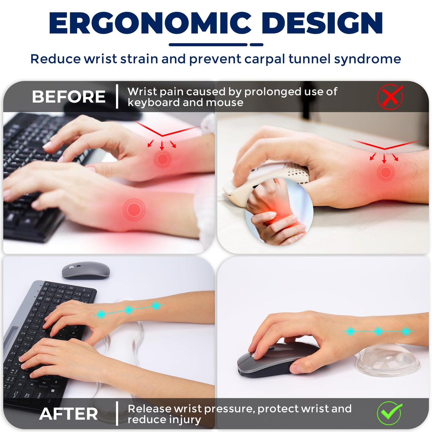ABRONDA Gel Wrist Rest for Keyboard and Mouse, Wrist Rest for Keyboard, Mouse Wrist Support, Pain Relief, Cool Touch, Non-Skid, Mouse Wrist pad