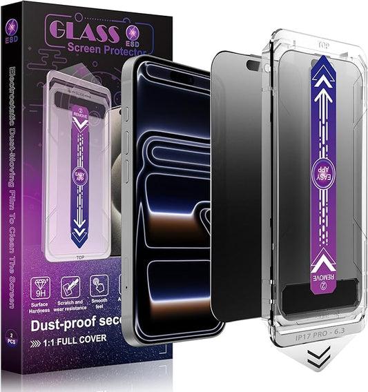 CHRYSHA 2-Pack Matte Privacy Screen Protector for iPhone 17 Pro 6.3-Inch, Auto Dust Removal, No Bubbles,Anti-Spy Tempered Glass Film, Easy Installation