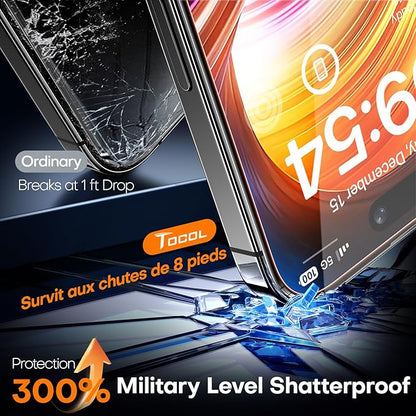 TOCOL for iPhone 16 Screen Protector 9H Hardness Military Grade Shatterproof HD Tempered Glass Full Coverage Easy Installation Case Friendly 2 Pack