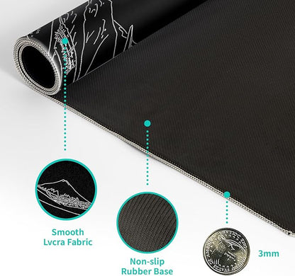 Japanese Sea Wave Large Mouse Pad Abstract Black Mouse Pad 31.5x11.8 Inch Black Kanagawa Texture Non-Slip Rubber Base Large Ocean Mousepad Stitched Edge Keyboard Mouse Mat Desk Pad for Office and Home