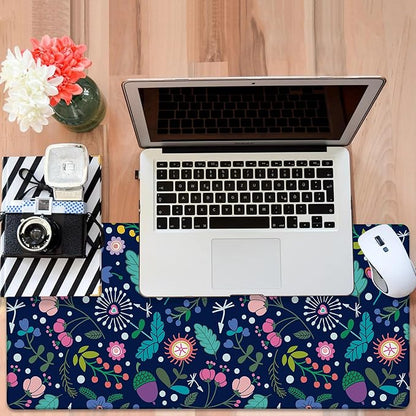 Gaming Desk Pad Large Extra Length Beautiful Floral Mouse Pad Keyboard Laptop Non-Slip Waterproof with Rubber Base Thick Stitched Edge Mouse Mat for Office Home 35.4 x 15.7 Inches