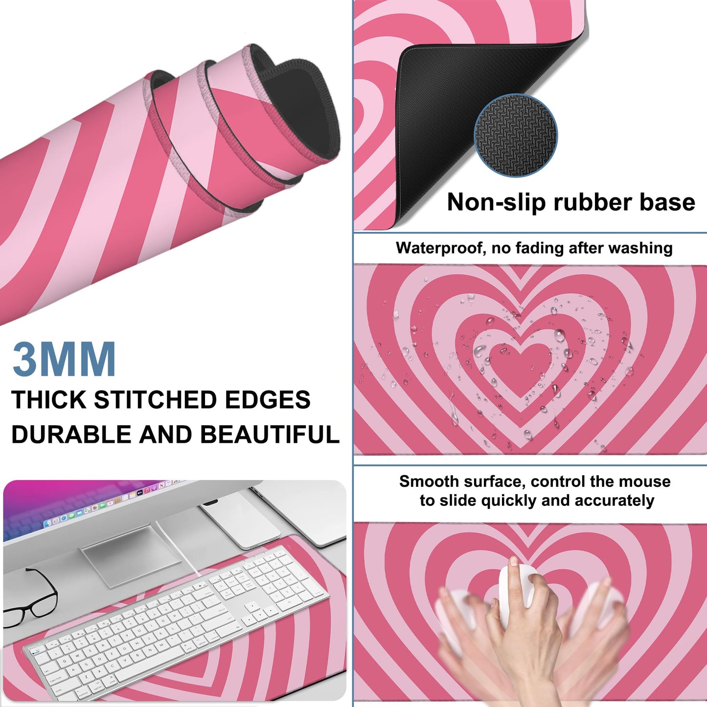 NITAHHHY Gaming Desk Pad Large Extra Length Retro Style Hearts Mouse Pad Keyboard Laptop Non-Slip Waterproof with Rubber Base Thick Stitched Edge Mouse Mat for Office Home 35.4 x 15.7 Inches