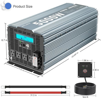 Power Inverter 5000 watt 12v to 110v /120V Inverter for car Vehicles Truck Camping Solar Panel Power Converter Adapter with Clamps and Remote Inverter 5000W