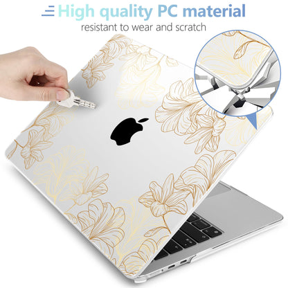 MEEgoodo for M5/M4/M3/M2 MacBook Air 15 inch Case 2026 2025 2024 2023, Case Fit Model (A3448/A3241/A3114/A2941) for MacBook Air 15.3 inch, Drawn Golden Floral