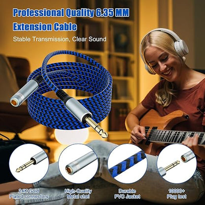 LDKCOK 1/4 inch TRS Extension Cable 3ft, 1/4" Male to Female Stereo Headphone Guitar Cable