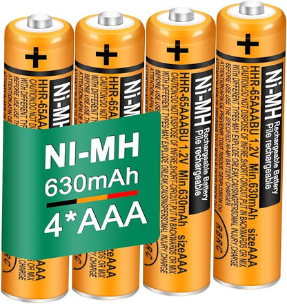 4 Pack HHR-65AAABU NI-MH Rechargeable Battery for Panasonic 1.2V 630mAh AAA Battery for Cordless Phones
