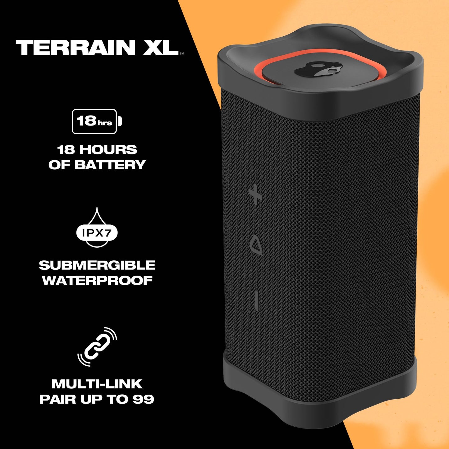 Lifeworks Skullcandy Terrain XL Wireless Bluetooth Speaker - IPX7 Waterproof Portable Speaker, 18 Hour Battery, Nylon Wrist Wrap, True Wireless Stereo (Black)