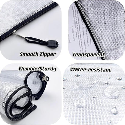 Oaimyy-24 Pcs Plastic Mesh Zipper Pouch Document Folders Bag Zip File Folders for School Office Supplies, Travel,Puzzles Games Organizing Storage-Black (Inches, 12"x 16")