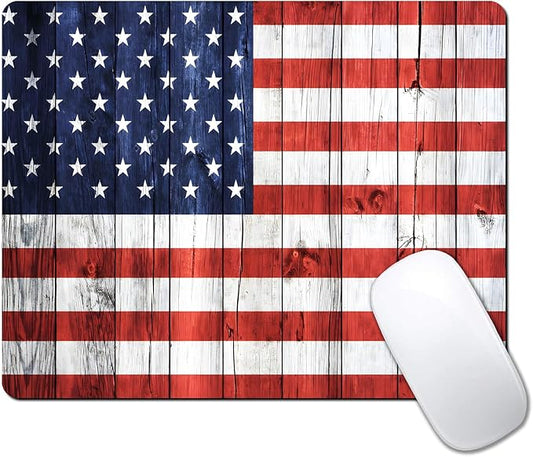 American Flag Wood Custom Mouse Pad with Non-Slip Rubber, Small Square Design for Wireless Laptop & Computer Mouse Pads for Desk, 9.5 x 7.9 inch Smooth Surface for Gaming & Office