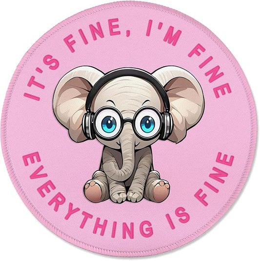 ITNRSIIET Round Mouse Pad with Stitched Edge Premium-Textured Waterproof Non-Slip Rubber Base Desktop Protection Mat Diameter 8.7 inches, Pink Pretty Elephant