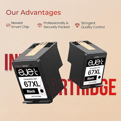 67XL Ink Cartridge (2-Black) Compatible for HP Ink 67 for HP 67XL Black Ink Cartridge High Yield for Deskjet 2700 2700e 2755e 2855e 2800e 2852e 2827e 4100e 4155e 4227e 4255e Envy 6055e 6455e Series