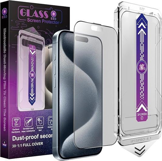 CHRYSHA 2-Pack Matte Screen Protector for iPhone 15 Pro 6.1-Inch, Auto Dust Removal, No Bubbles, High Definition Clear, Easy Installation