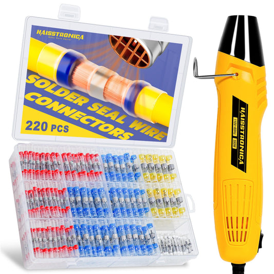 haisstronica 220PCS Solder Seal Connector Kit, 350W Heat Gun, AWG 26-10