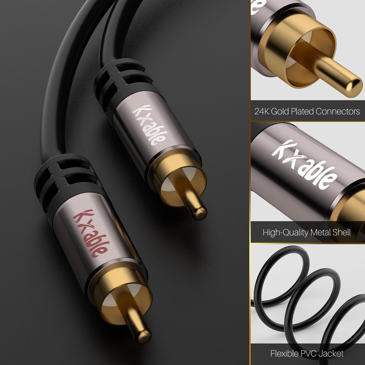 RCA Cable 35 FT, 2RCA Male to 2RCA Male Stereo Audio Cables, Dual Shielded Digital Analogue, 2 RCA Subwoofer Cord for Home Theater, HDTV, Amplifier, Hi-Fi System, Car Audio, Speaker, 23AWG OFC Core