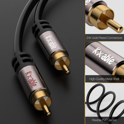 RCA Cable 35 FT, 2RCA Male to 2RCA Male Stereo Audio Cables, Dual Shielded Digital Analogue, 2 RCA Subwoofer Cord for Home Theater, HDTV, Amplifier, Hi-Fi System, Car Audio, Speaker, 23AWG OFC Core