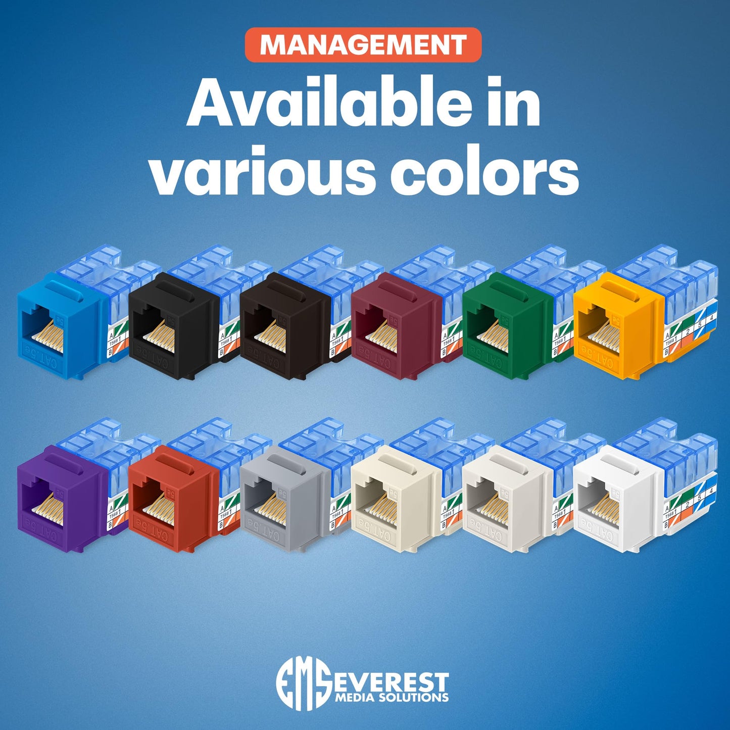 Everest 90 Degree RJ45 Cat5e Keystone Jacks Slim Profile 10-Pack Orange