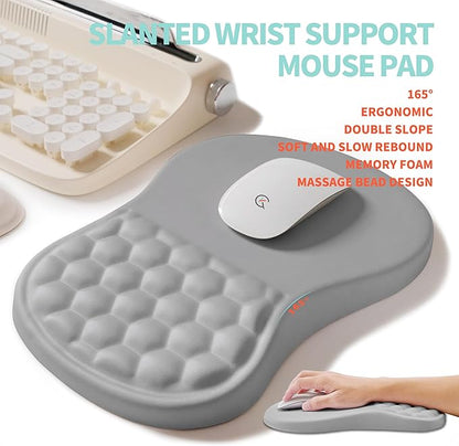 2-in-1 Ergonomic Set, Wave Rise Keyboard Wrist Rest and Massage Bulge Slope Mouse Pad Wrist Support, Cushion Memory Foam Integrated to Relieve Wrist Pain, Silver Gray