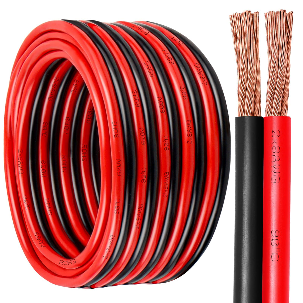 14 Gauge Wire 2 Conductors Copper Wire, 14 AWG Battery Cable, 200FT