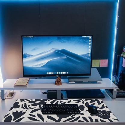 Desk Pad,Hand Drawn Leaves and Flowers Desk Mat,Abstract Plant Large Gaming Mouse Pad for Desk,Extended Big Computer Keyboard Mouse Pad with Non-Slip Base and Stitched Edge,35.4"x15.7"