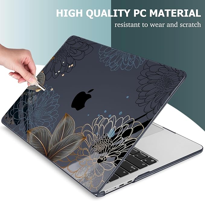 Mektron for 2025 M4 MacBook Air 13.6 Inch A3240 Case Fits 2023 A2681 M2 2024 A3113 M3 Chip with Liquid Retina Display, Printed Plastic Hard Shell Cover for MacBook Air 13.6", Line Chrysanthemums