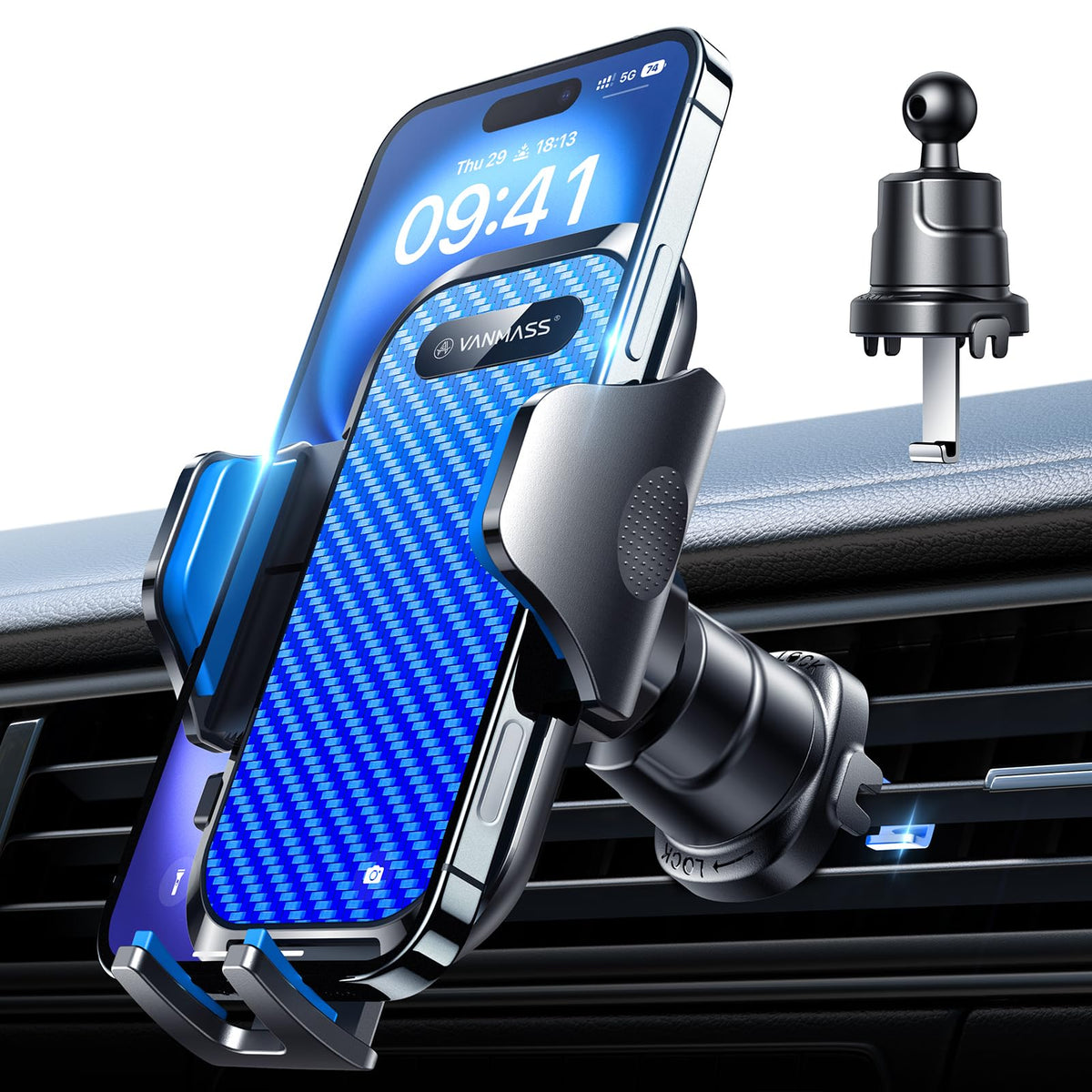 VANMASS Phone Holders for Your Car Ultimate Military-Grade Car Phone Holder Mount【Patent & Safety Certs】 Upgraded Shockproof Truck Air Vent Phone Mount for iPhone 17 Pro Max 16 Samsung Android,Blue