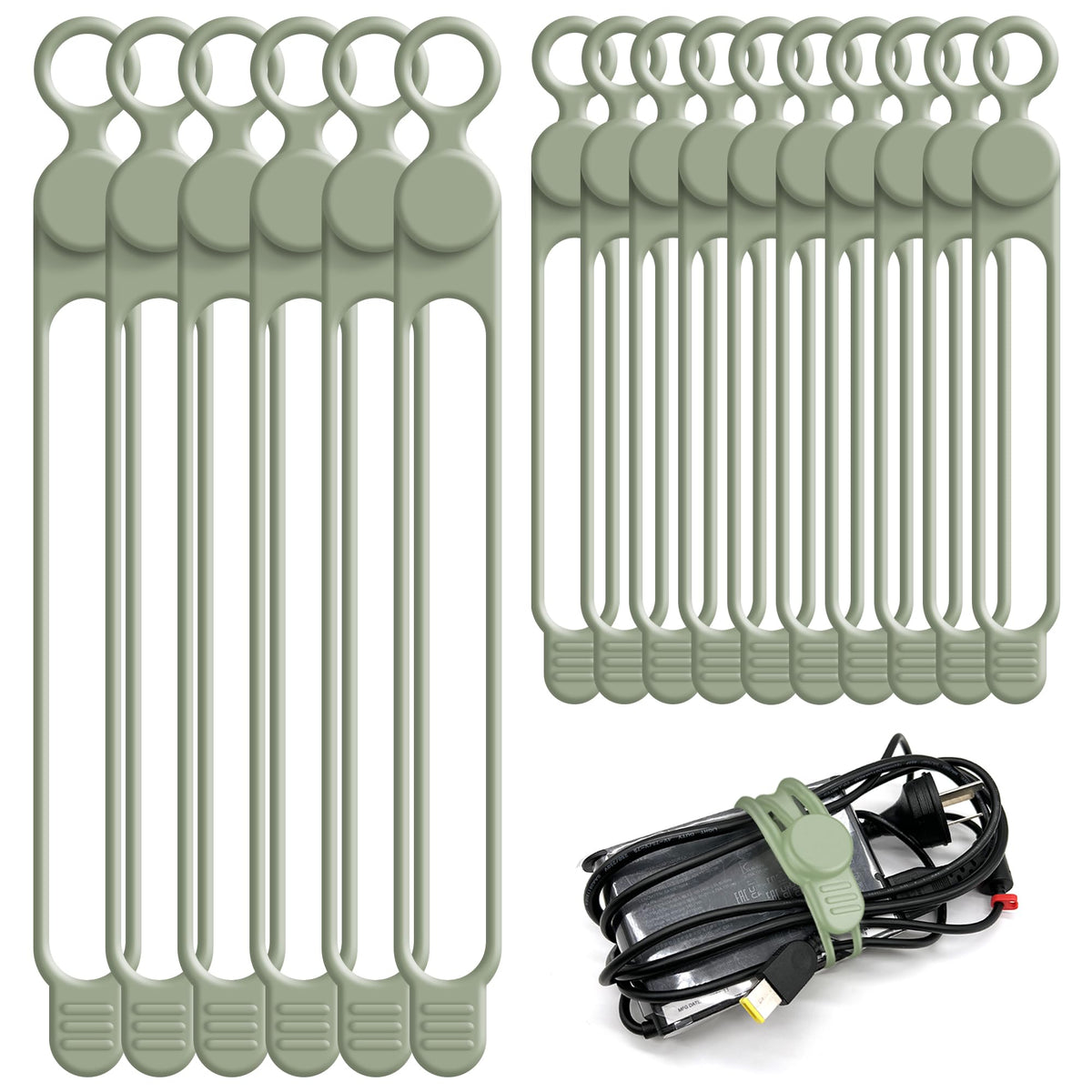 Nearockle Silicone Cable Ties, Cord Organizer Cable Management,2Sizes-Green