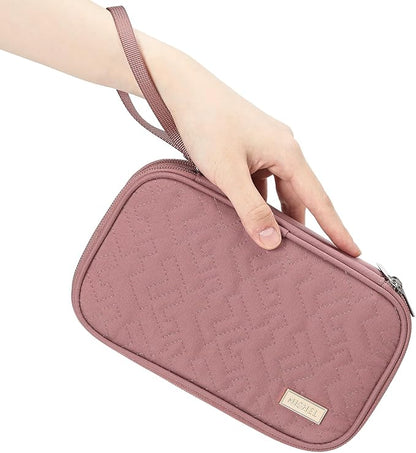 NISHEL Travel Cord Organizer Case, Double Layers Tech Electronic Bag, Essentials for Charger, Cable, Phone, Flash drive, Rose-wood Pink