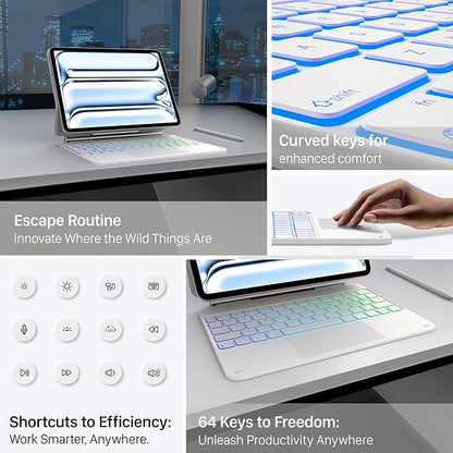 typecase Keyboard Case for iPad Pro 13-inch (M4) 2024,Magic Keyboard with 11 Colors Backlight for iPad Pro 13,Keyboard Case with Pencil Holder,Multi-Touch Trackpad, Easy-Set Magnetic Stand,(White)