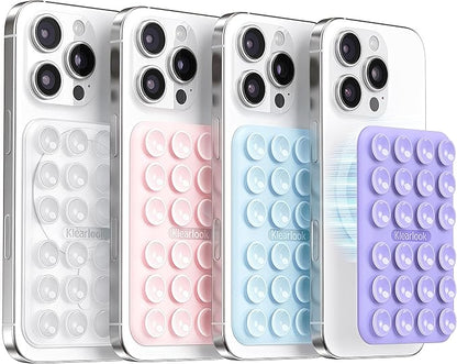 Klearlook 4PCS Magnetic Suction Phone Mount for MagSafe Case, Sticky Phone Grip for iPhone, Removable Hands-Free Selfie/Video for TikTok Influencers, (Clear & Light Pink & Light Blue & Lavender)