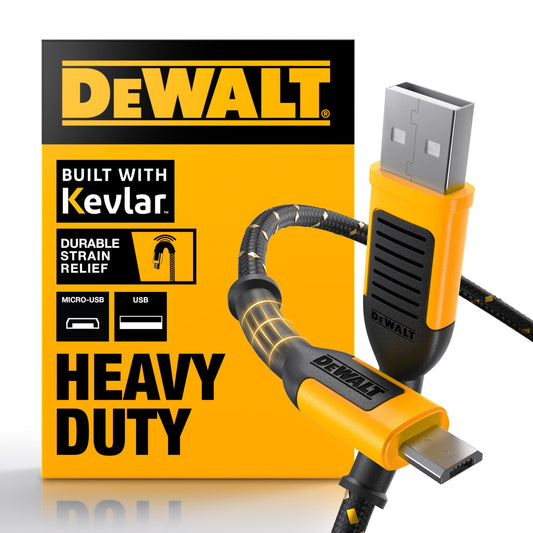 DEWALT Heavy Duty USB to Micro-USB Cable, Jobsite Micro USB, 6 ft (Black)