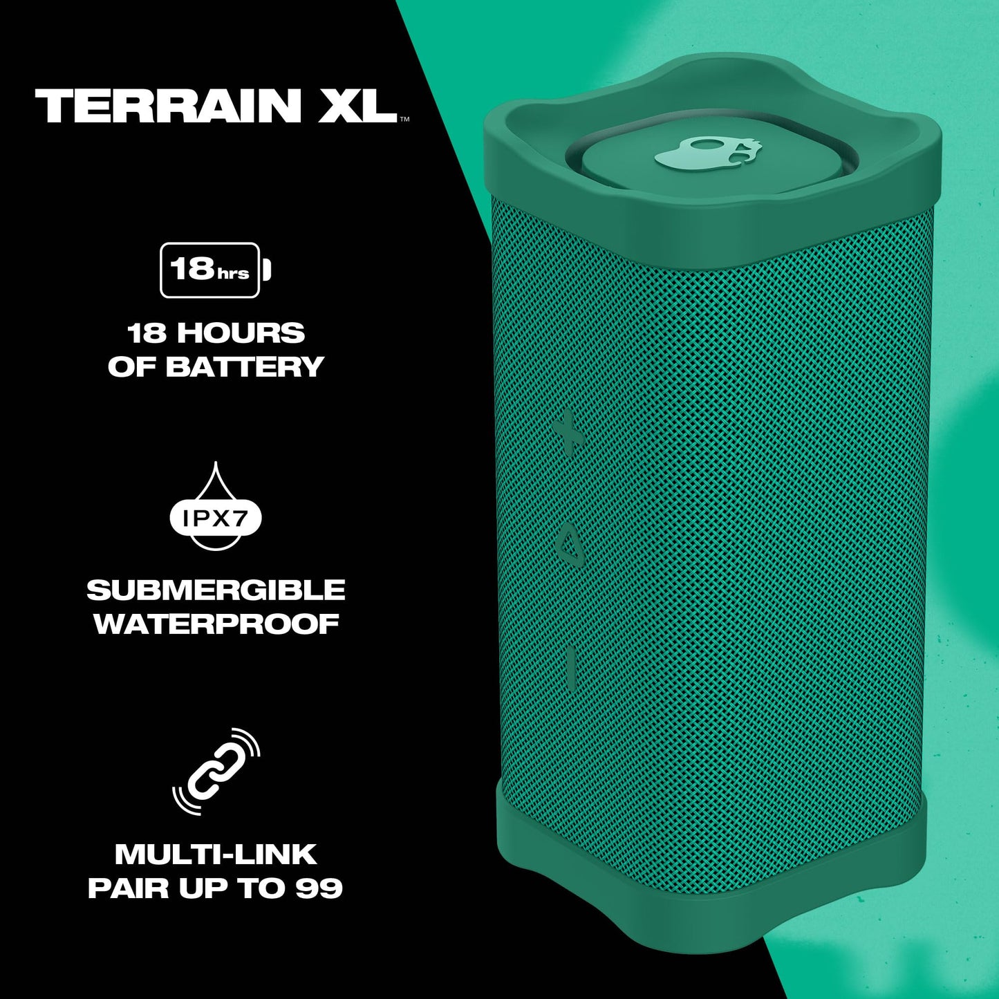Lifeworks Skullcandy Terrain XL Wireless Bluetooth Speaker - IPX7 Waterproof Portable Speaker, 18 Hour Battery, Nylon Wrist Wrap, True Wireless Stereo (Green)