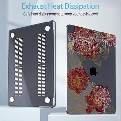 Mektron for 2025 M4 MacBook Air 13.6 Inch A3240 Case Fits 2023 A2681 M2 2024 A3113 M3 Chip with Liquid Retina Display Touch ID, Printed Plastic Hard Shell Cover for MacBook Air 13.6", Golden Rose