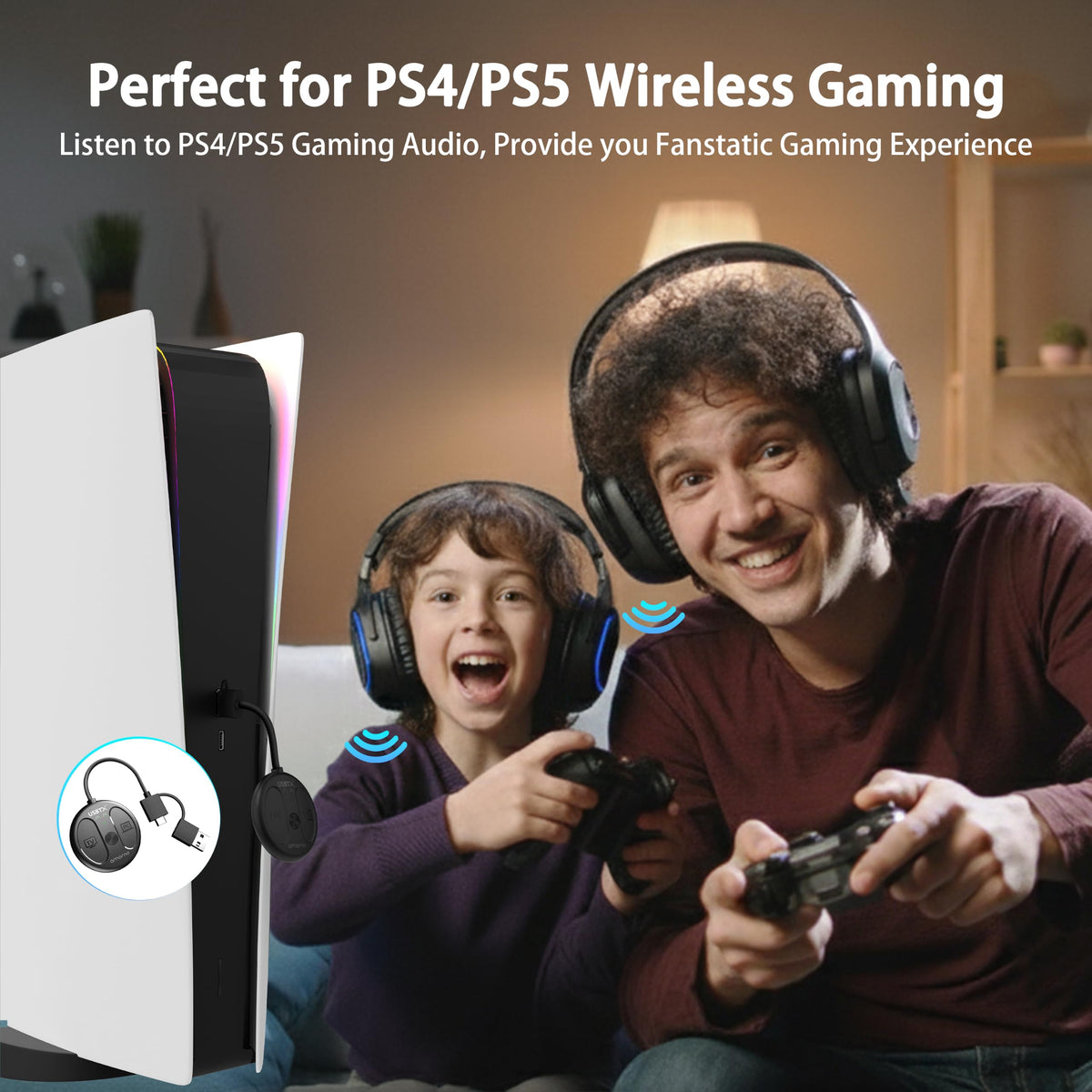 AMORNO USB-C Bluetooth Adapter for PS5, Bluetooth 5.4 Audio Adapter for PC, Plug and Play, Wireless Audio Transmitter for Bluetooth Headphones & Earbuds to PS4/PS5/Switch Dock/PC/Laptop/TV
