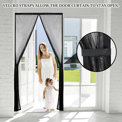 Magnetic Screen Door - Self Sealing, Heavy Duty, Hands Free Mesh Partition Keeps Bugs Out Let Breeze in- Pet and Kid Friendly - Keep Open Feature (Black, Fit Door Size 48 x 80 Inch)