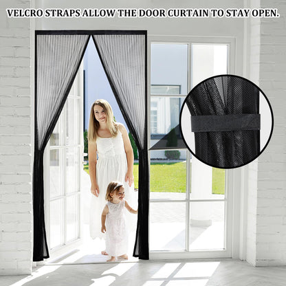 Magnetic Screen Door - Self Sealing, Heavy Duty, Hands Free Mesh Partition Keeps Bugs Out Let Breeze in- Pet and Kid Friendly - Keep Open Feature (Black, Fit Door Size 32 x 80 Inch)