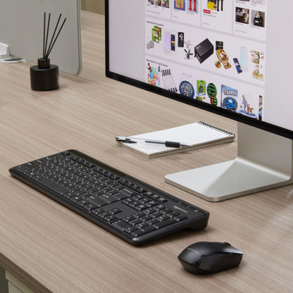 Amazon Basics 2.4GHz Wireless Keyboard and Mouse Combo Set, Quiet and Compact US Layout, Plug and Play, Unifying USB Receiver, Black
