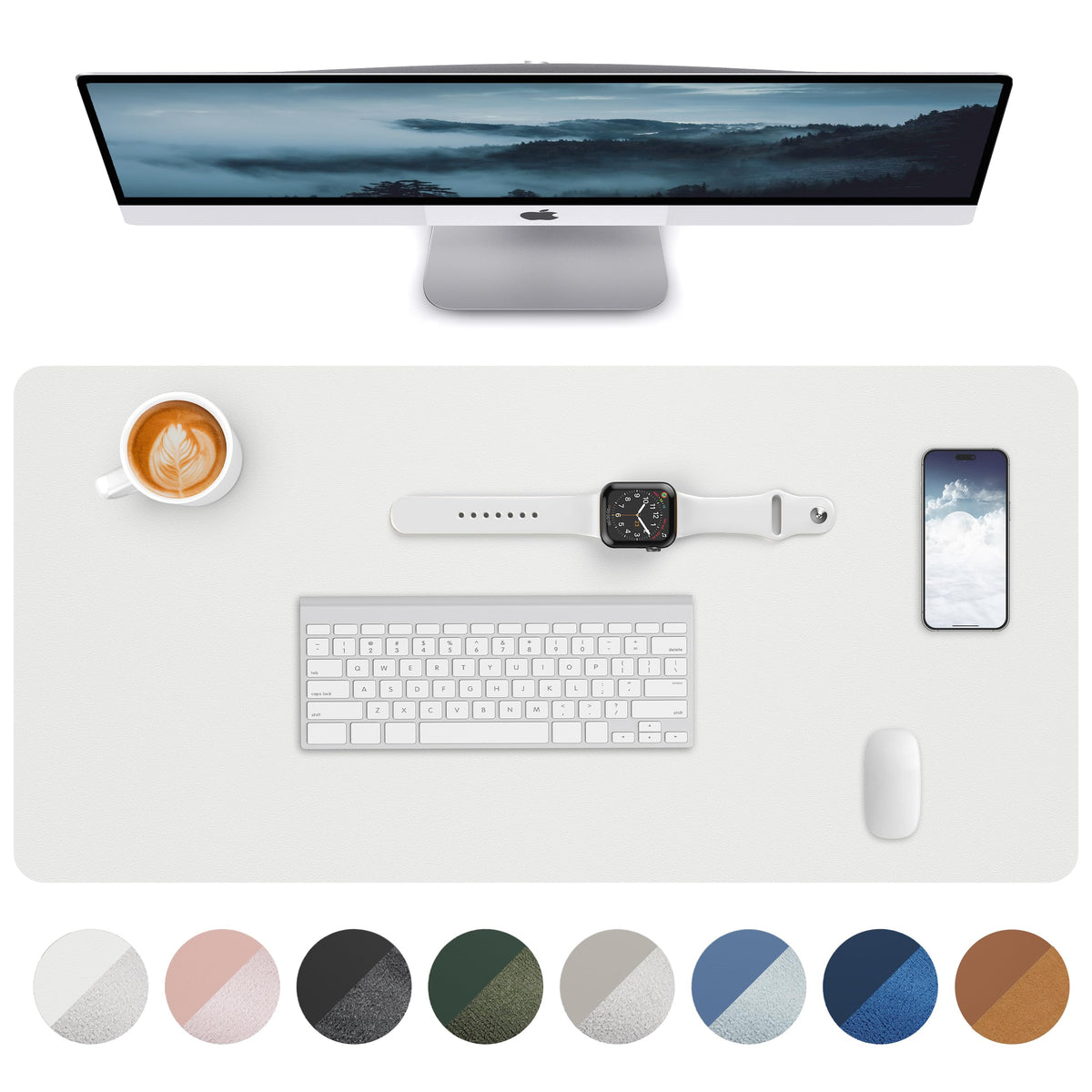 Leather Desk Pad Blotter,Mouse Pad,Office Desk Mat, Non-Slip PU Leather Desk mat,Large Desk mat,Waterproof Keyboard mat for Office/Home/Decor (Grey Blue,23.6" x 13")