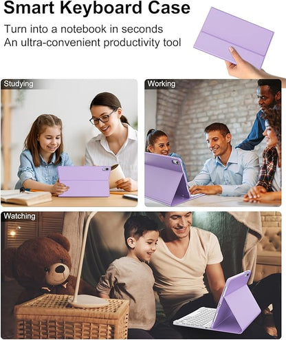 D DINGRICH Keyboard Case for iPad 10th Generation(10.9", 2022), Rechargeable Detachable Wireless BT Keyboard, Smart Folio Protective Cover with Pencil Holder for 10.9 inch Apple iPad 10th Gen, Purple