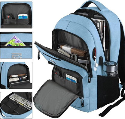 Laptop Backpack,Business Travel Anti Theft Slim Durable Laptops Backpack with USB Charging Port,Water Resistant College Computer Bag for Women & Men Fits 15.6 Inch Laptop and Notebook-Pale Blue