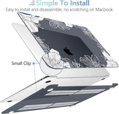 MEEgoodo for MacBook Air 13.3 inch Case 2021 2020 2019 2018 A2337 M1 A2179 A1932, Laptop Shell for MacBook Air M1 with Keyboard Webcam Cover & Trackpad Film & Type C Adapter,Lily Floral