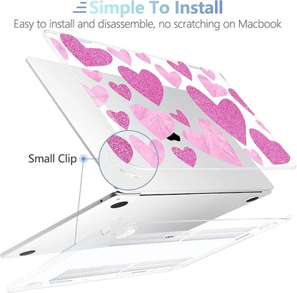 MEEgoodo for M4/M3/M2 MacBook Air 15.3 inch Case 2025 2024 2023, Case Fit Model (A3241/A3114/A2941) for MacBook Air 15 inch, Laptop Hard Shell with Keyboard Cover, Glitter Hearts