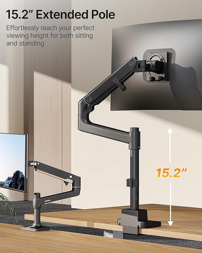monTEK Ultrawide Monitor Arm Max 57",Height Adjustable 25.5",with USB，Black