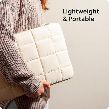 U Brands Nylon Puffer Large Laptop Case, 10.5" x 15", Computer Bag for MacBook Pro, MacBook Air, Chromebook, HP, Laptop Bag for Women, Sand Beige