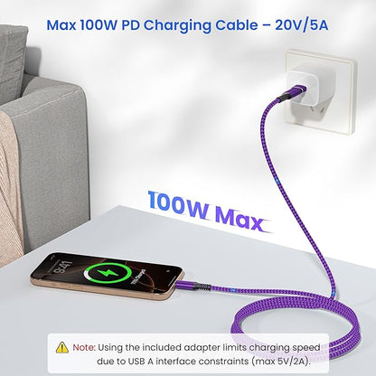 Elebase USB Type C to C 100W Charging Cable 6.6FT with USB Adapter,Fast PD Car Charger Cord for iPhone 16 15 Pro Max Plus,Samsung Galaxy S23 S24,MacBook Mac,iPad 9 10,Air 5 Mini 6,Ultra,A53 A54