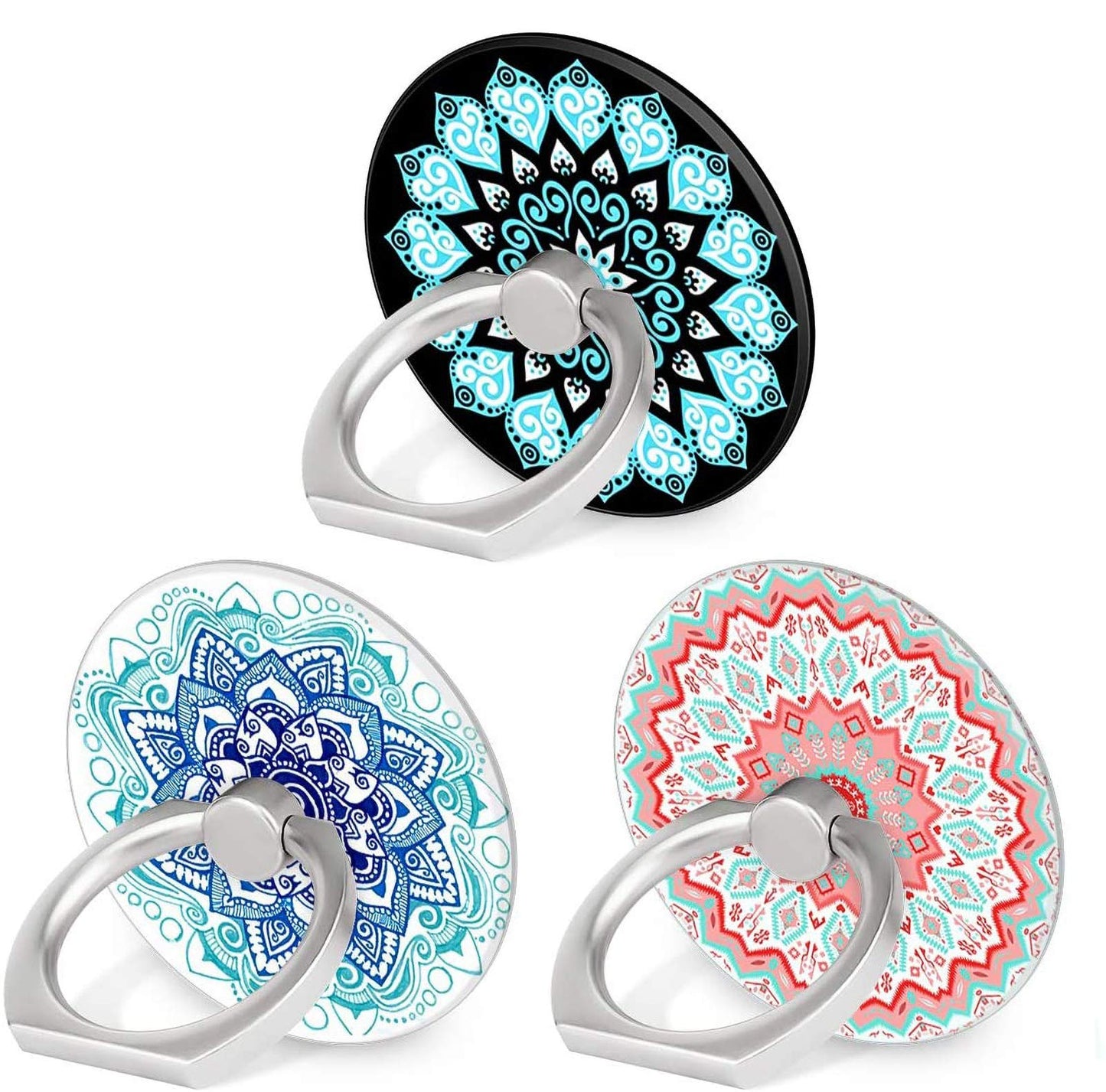 Bonoma Phone Ring Stand Holder, 3-Pack 360 Degree Rotation Universal Finger Ring Stand Compatible with Smartphones and Tablets Mandala