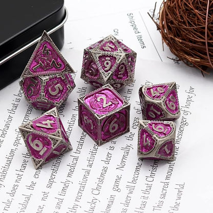 PJOY Metal DND Dice Set with Dice Case Antique Silver Purple Dragon D&D Polyhedral Dice for RPG Role Playing Games Compatible with Dungeons and Dragons TTRPG Gifts
