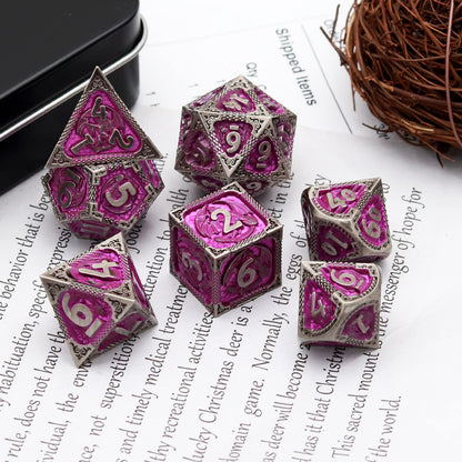 PJOY Metal DND Dice Set with Dice Case Antique Silver Purple Dragon D&D Polyhedral Dice for RPG Role Playing Games Compatible with Dungeons and Dragons TTRPG Gifts