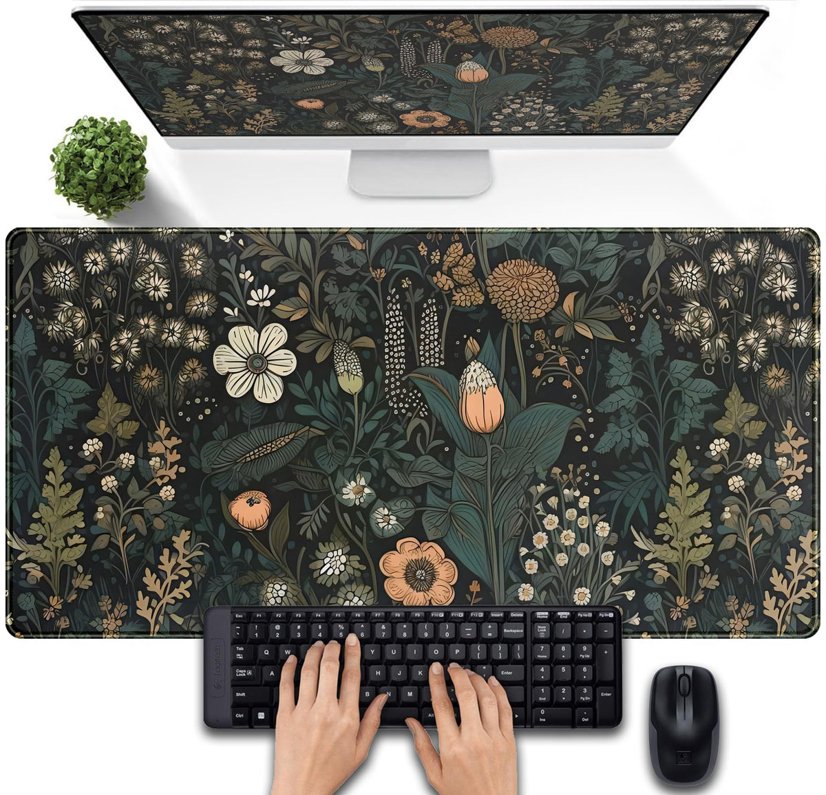 Cute Pastel Mint Green Forest Sage Desk Mat Anime Large Gaming Mouse Pad XL, Aesthetic Sunrise Laptop Computer Keyboard Mouse Mat, Women Office Desk Decor Cover Mat with Stitched Edges 31.5"x11.8"